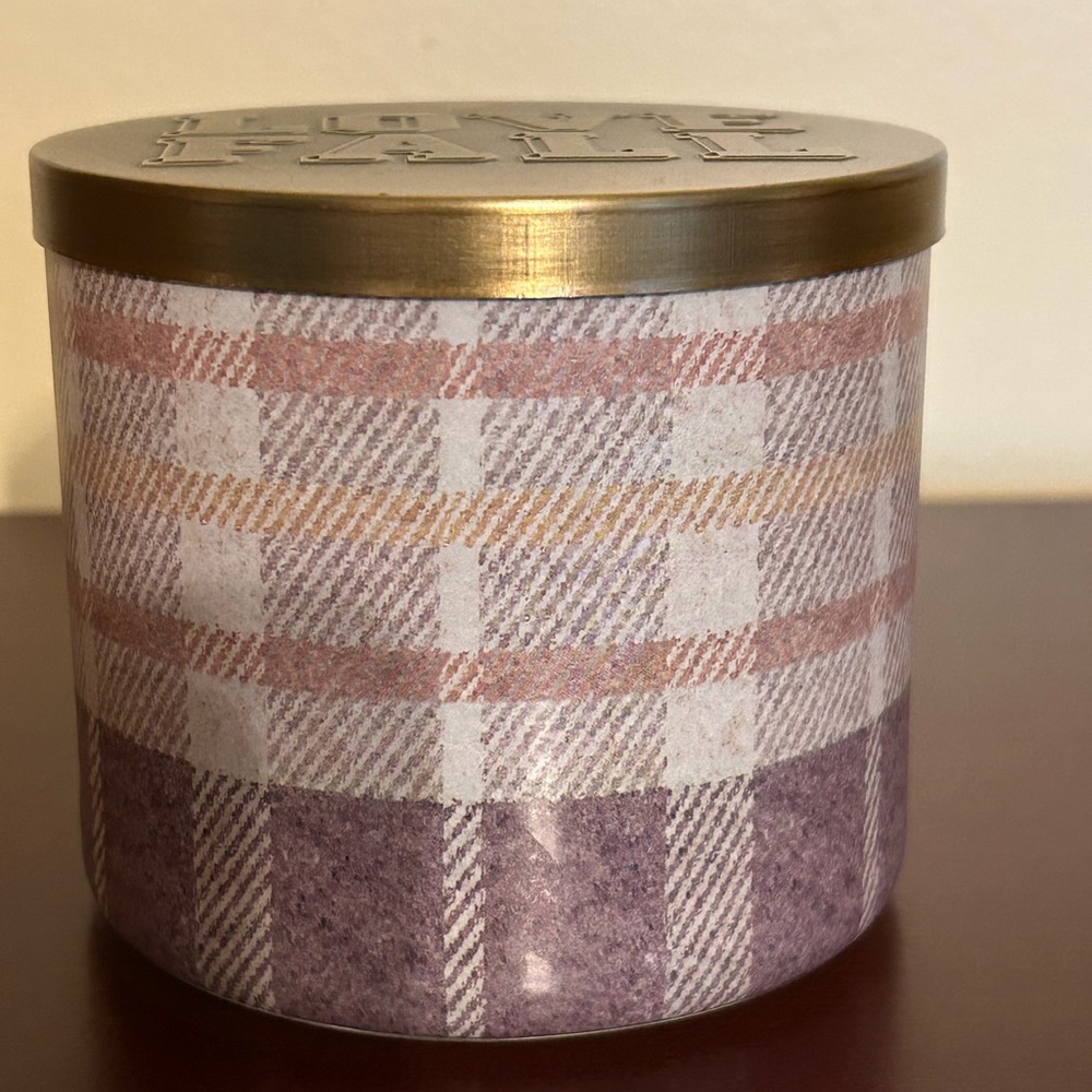 Fall Plaid Candle Jar with Gold Lid